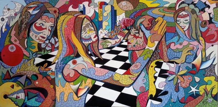 Painting titled "ce soir les filles,…" by Philippe Sidot Et Charlotte Carsin, Original Artwork