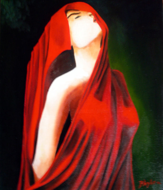 Schilderij getiteld "La cantatrice chauve" door Phybra, Origineel Kunstwerk, Olie