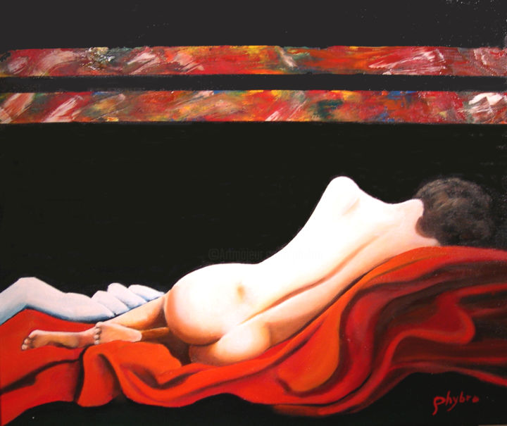 Painting titled "La fausse timide by…" by Phybra, Original Artwork, Oil