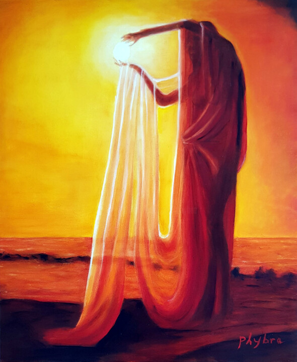 Painting titled "Solaire" by Phybra, Original Artwork, Oil
