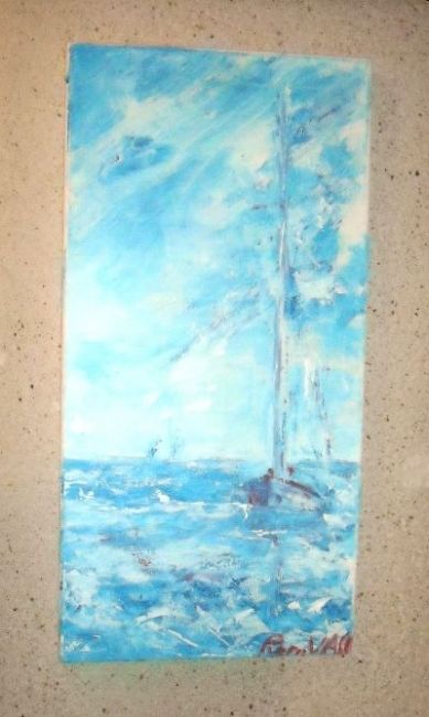 Painting titled "blue ship" by Pierrvass, Original Artwork, Oil