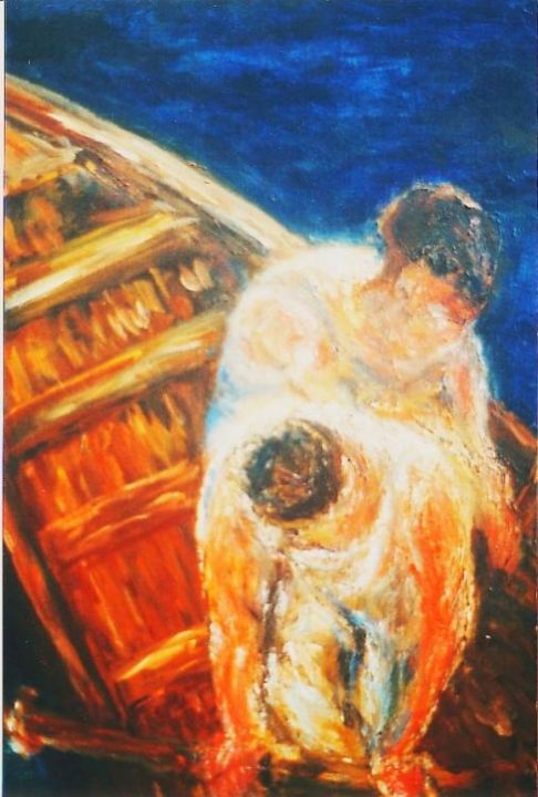 Pittura intitolato "Embarquement" da Pierrvass, Opera d'arte originale, Olio