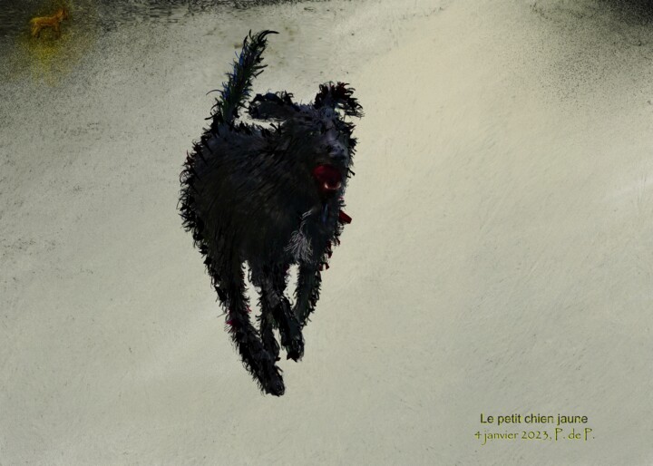 Arte digital titulada "Le petit chien jaune" por Pia De Panicis, Obra de arte original, Pintura Digital
