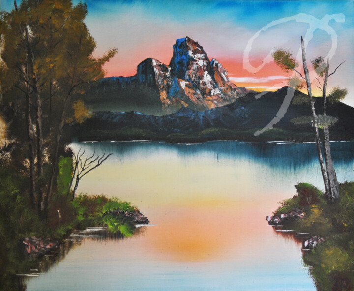 Malerei mit dem Titel "Quiet sunset in the…" von Pia Resch, Original-Kunstwerk, Öl