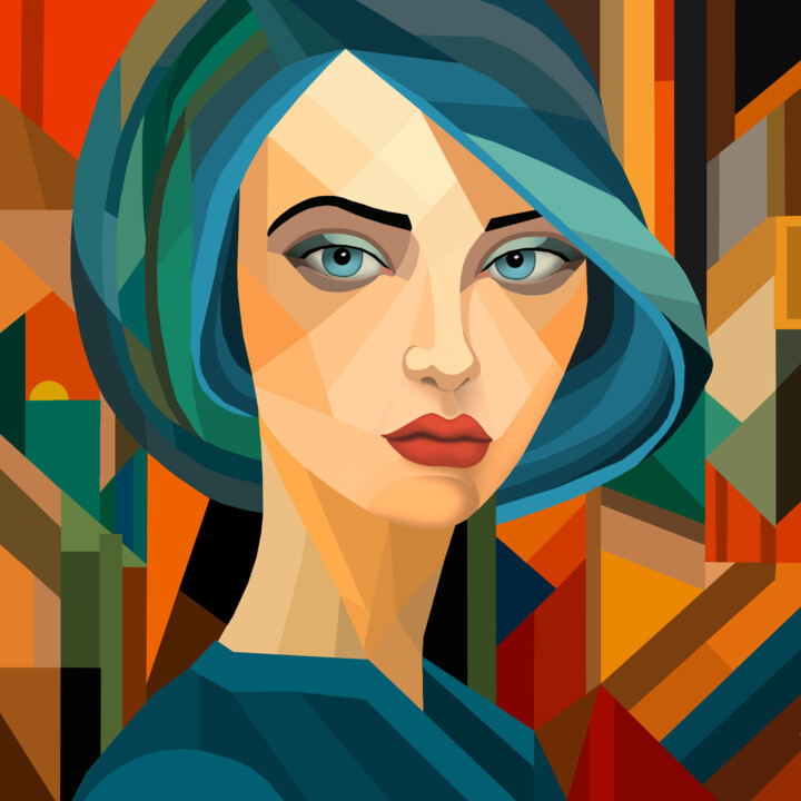 Digitale Kunst mit dem Titel "Woman Portrait #1" von Pia Valentin Sørensen, Original-Kunstwerk, Digitale Malerei
