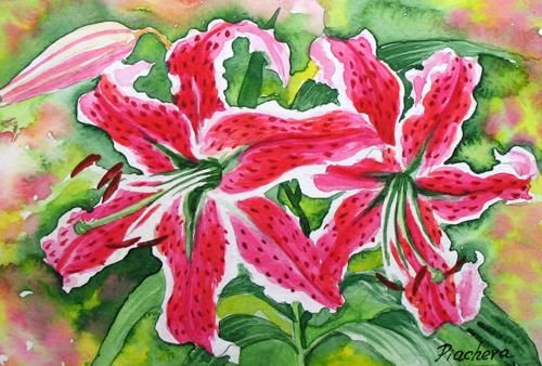 Картина под названием "Red Lilies." - Natalia Piacheva, Подлинное произведение искусства, Масло