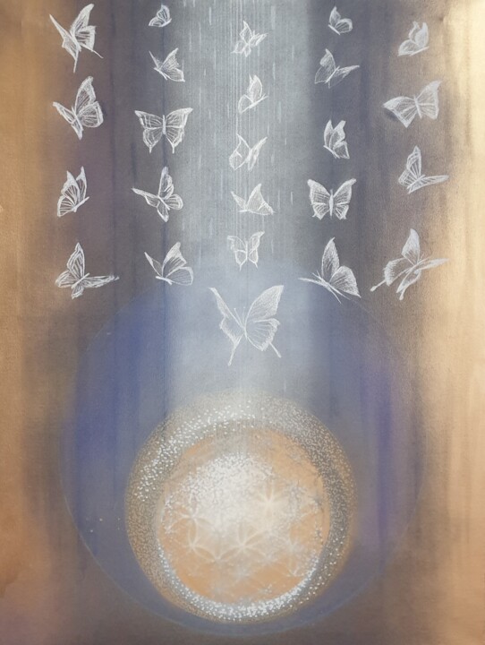 Ζωγραφική με τίτλο "Energy Light Inspir…" από Pia B. Lehmann, Αυθεντικά έργα τέχνης, Σπρέι βαφής Τοποθετήθηκε στο Ξύλινο φορ…