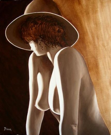 Painting titled "Sous le chapeau" by Philippe Piana, Original Artwork, Oil