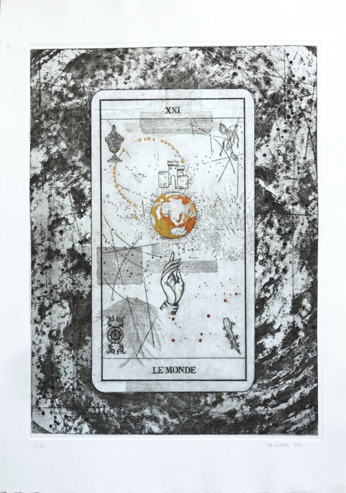 Estampas & grabados titulada "Le Monde" por Pia Nicotra, Obra de arte original, Aguafuerte