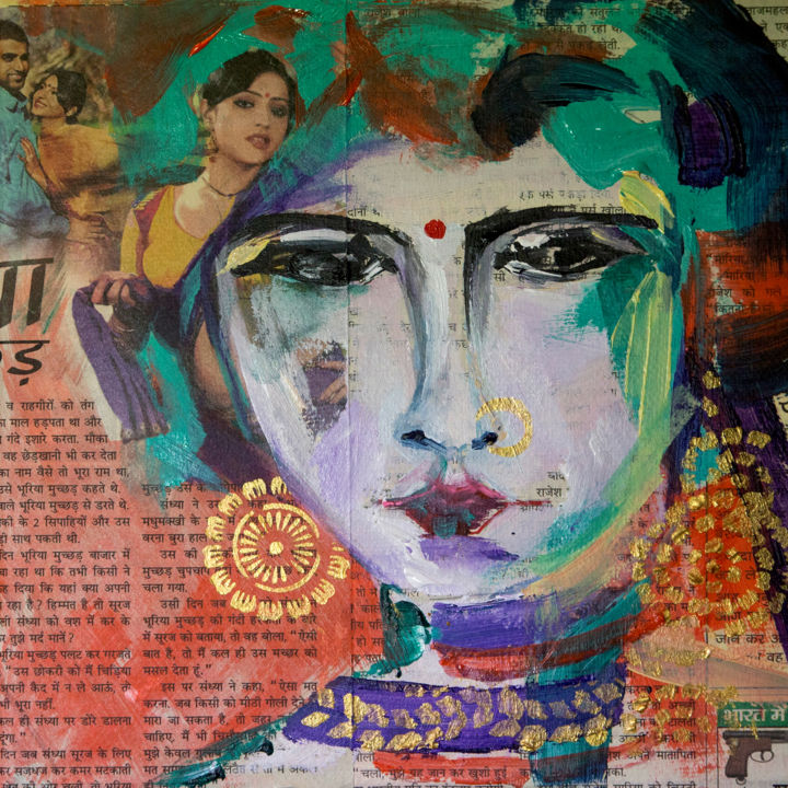 Painting titled "Femme graffiti 17" by Véronique Piaser-Moyen, Original Artwork, Acrylic Mounted on Wood Panel