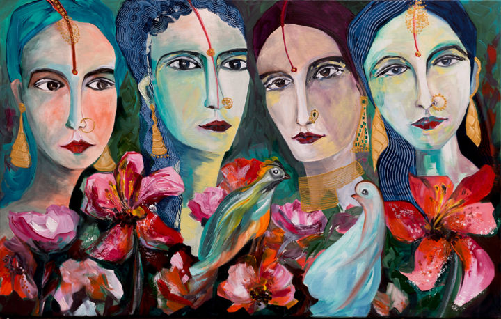 Painting titled "Les quatre soeurs" by Véronique Piaser-Moyen, Original Artwork, Acrylic