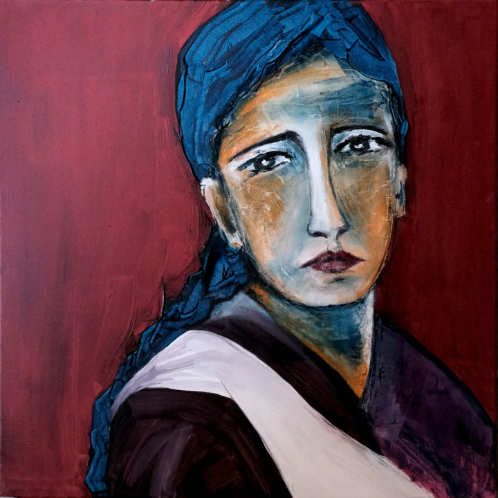 Painting titled "La fille d'Oudomxai" by Véronique Piaser-Moyen, Original Artwork, Oil Mounted on Wood Stretcher frame