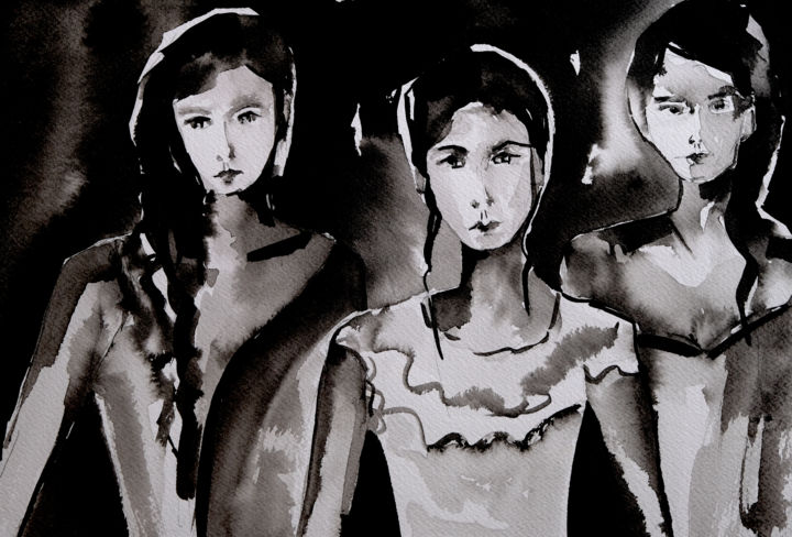 绘画 标题为“Trois soeurs” 由Véronique Piaser-Moyen, 原创艺术品, 墨