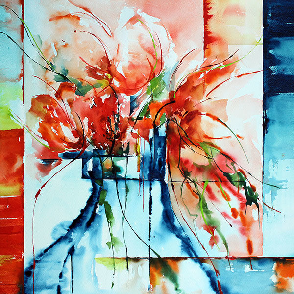 Painting titled "Absolument orange 02" by Véronique Piaser-Moyen, Original Artwork, Watercolor