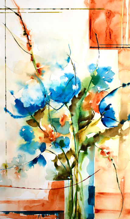 Painting titled "Rhapsody in blue" by Véronique Piaser-Moyen, Original Artwork, Watercolor