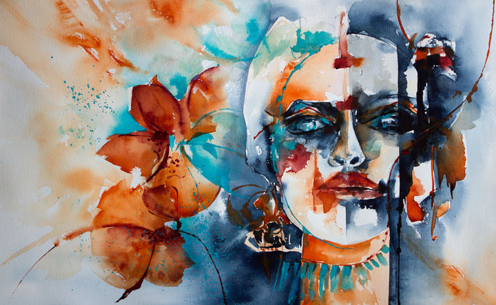 Peinture intitulée "Hijra - L'homme ble…" par Véronique Piaser-Moyen, Œuvre d'art originale, Aquarelle