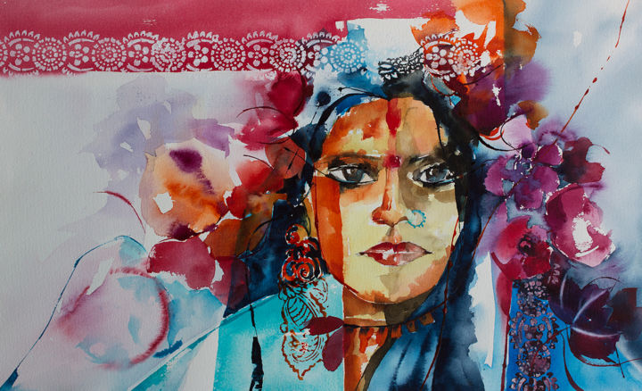 Painting titled "Gypsy" by Véronique Piaser-Moyen, Original Artwork, Watercolor