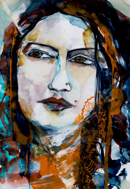 Painting titled "Maria" by Véronique Piaser-Moyen, Original Artwork, Watercolor