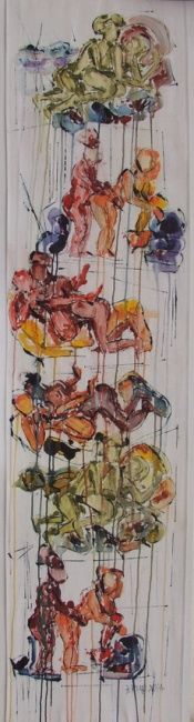 Concierge - Painting, 35x150 cm ©2004 by Barbara Piatti -
Kamasutra, lovepositions, softly sex, colurful