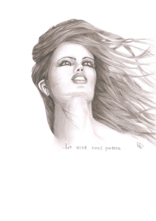 Dessin intitulée "le vent nous portera" par Pibou, Œuvre d'art originale, Crayon