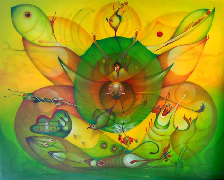 Pintura titulada "bajo el sol tropical" por Alvaro Mejias, Obra de arte original