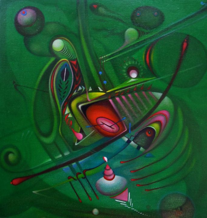 Painting titled "jugando con el verde" by Alvaro Mejias, Original Artwork