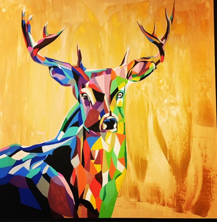 Painting titled "Cerf majestueux" by Charlotte Picard, Original Artwork, Acrylic