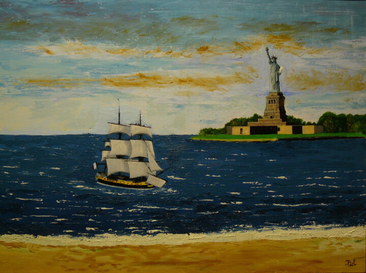 Peinture intitulée "L'Hermione croisant…" par Pich, Œuvre d'art originale, Acrylique Monté sur Châssis en bois