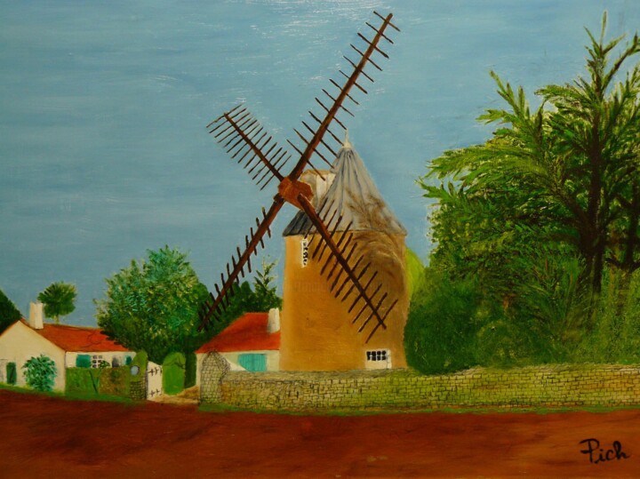 Pintura titulada "Le moulin de Beller…" por Pich, Obra de arte original, Oleo Montado en Bastidor de camilla de madera