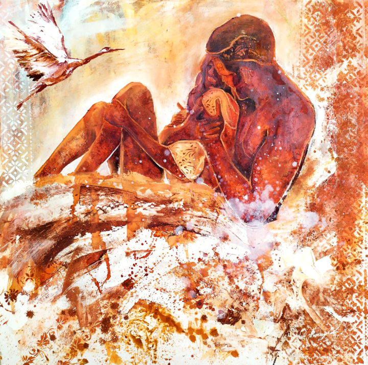 Painting titled "Шепот" by Olga Pichkurova, Original Artwork, Oil