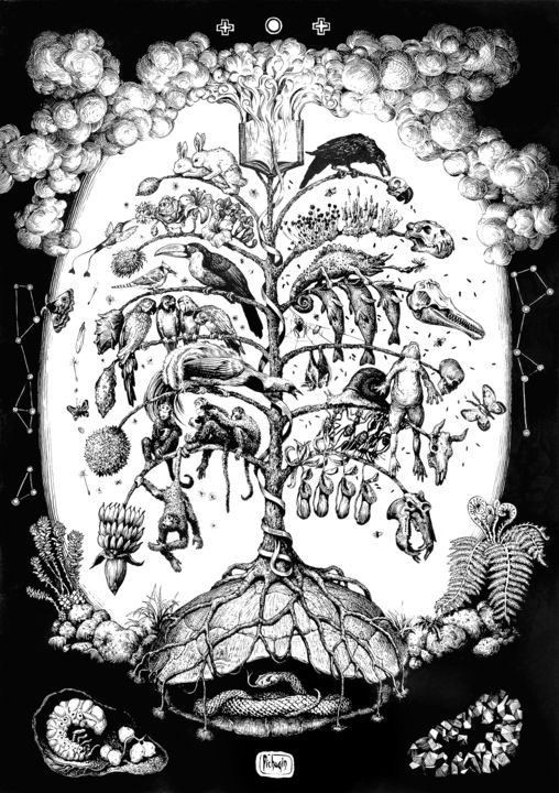 「tree」というタイトルの製版 Pichuginによって, オリジナルのアートワーク, スクリーン印刷