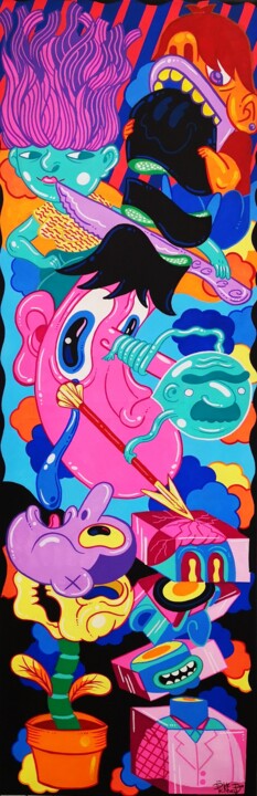 Картина под названием "People eat people" - Picklehead, Подлинное произведение искусства, Маркер Установлен на Деревянная ра…