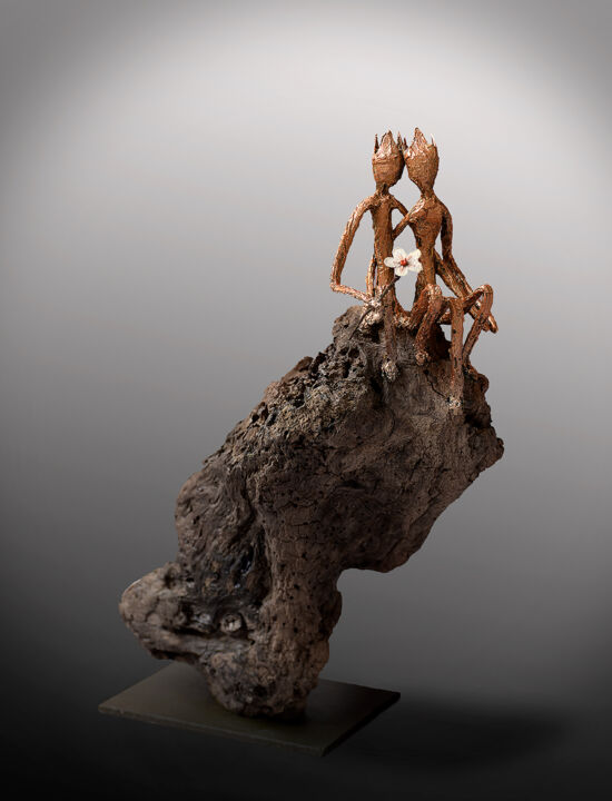 Sculpture intitulée ""Les Contemplatifs"" par Picrate, Œuvre d'art originale, Bois