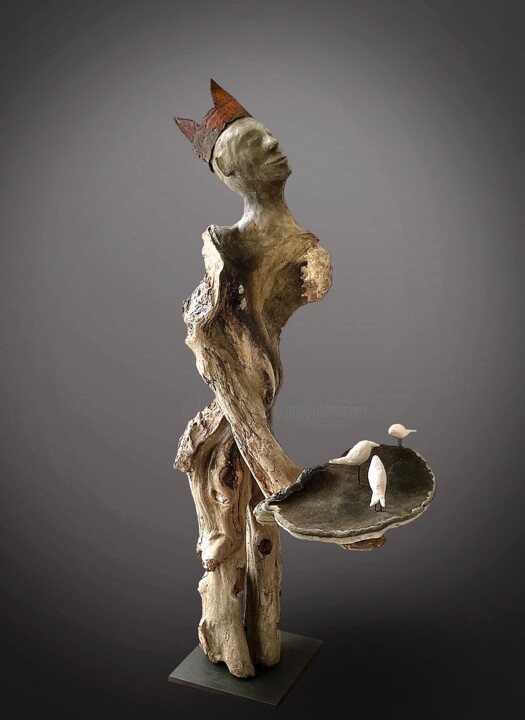 Escultura intitulada "L’Offrande" por Picrate, Obras de arte originais, Madeira