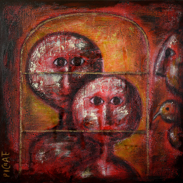 Painting titled ""L'Amour en cage" h…" by Picrate, Original Artwork