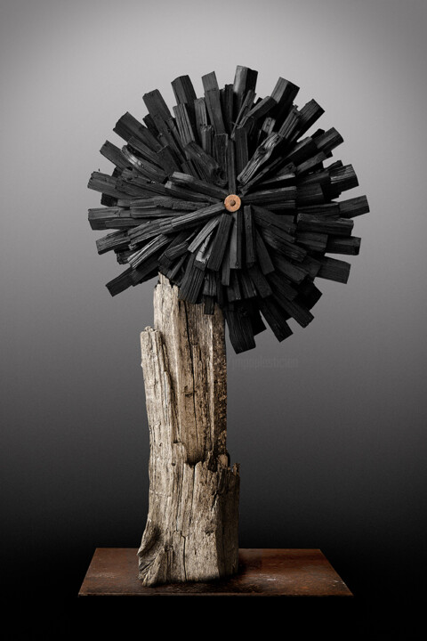 Sculpture titled ""Soleil Noir"" by Picrate, Original Artwork, Wood
