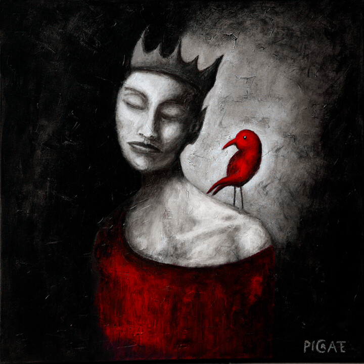 Schilderij getiteld ""Reine à l'Oiseau"" door Picrate, Origineel Kunstwerk, Acryl