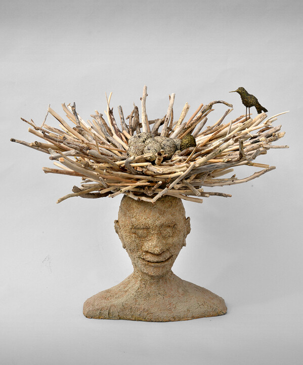 Sculpture intitulée ""Le Roi et l'Oiseau"" par Picrate, Œuvre d'art originale, Bois