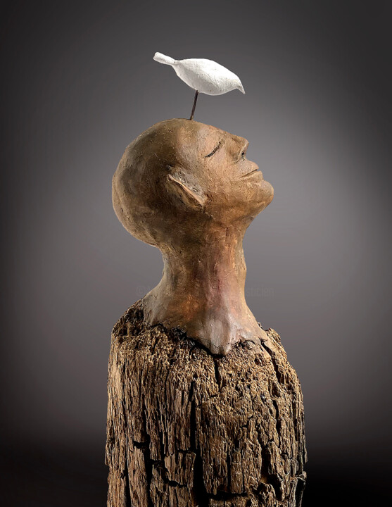 Sculptuur getiteld "Le Baiser de l’Oise…" door Picrate, Origineel Kunstwerk, Hout