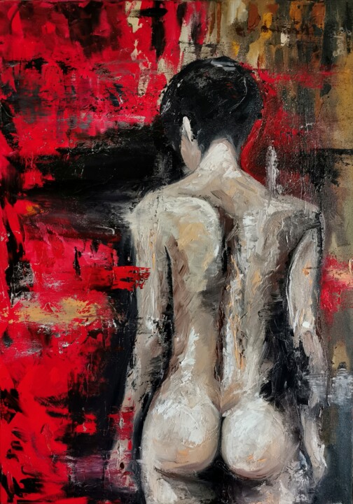 Картина под названием "Nudo" - Pier Bertig, Подлинное произведение искусства, Масло Установлен на Деревянная рама для носилок