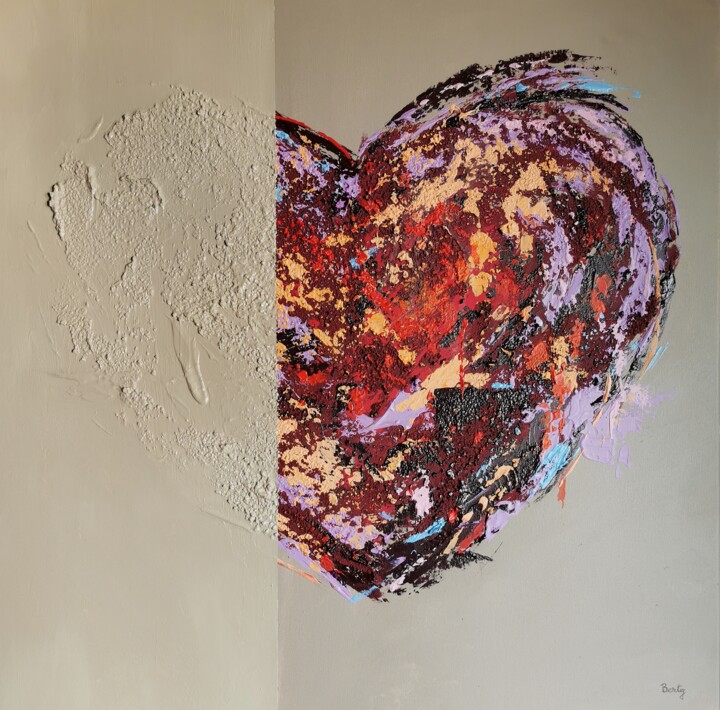 Painting titled "Cuore oscuro" by Pier Bertig, Original Artwork, Acrylic Mounted on Wood Stretcher frame
