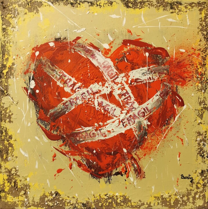 Painting titled "Cuore fragile" by Pier Bertig, Original Artwork, Acrylic Mounted on Wood Stretcher frame