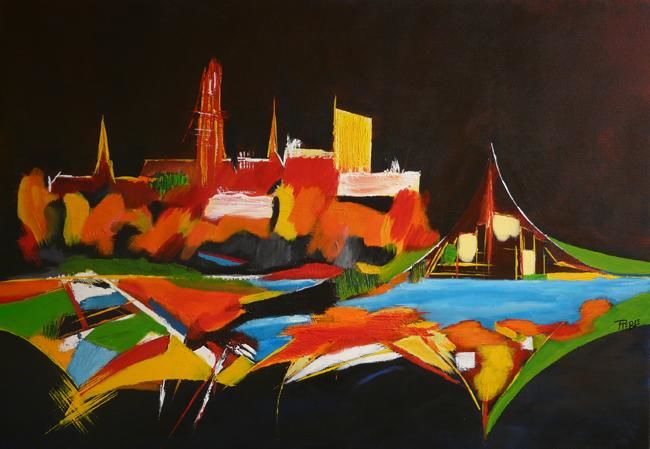 Painting titled "Ville improbable" by Pierle, Original Artwork