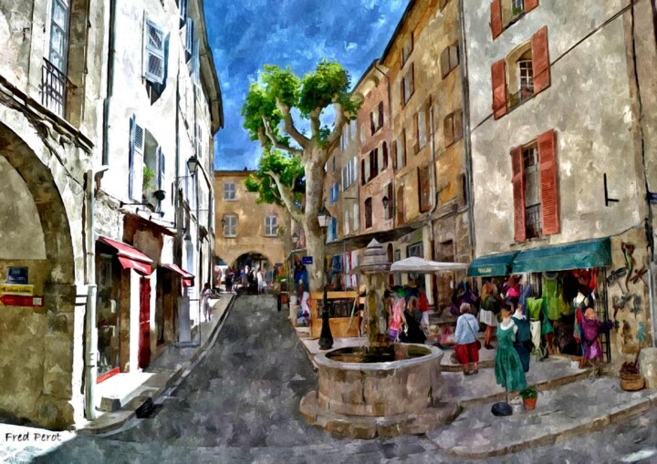 Painting titled "Rue du Marche, Aups" by Pierre, Original Artwork