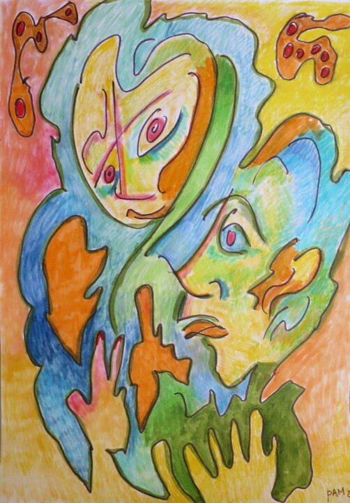 Painting titled "L'homme à tête de c…" by Pierre-Alain Mathieu, Original Artwork, Marker