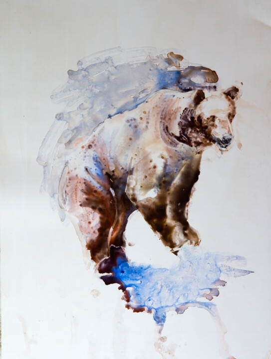 Peinture intitulée "ours brun" par Pierre Alix, Œuvre d'art originale, Aquarelle