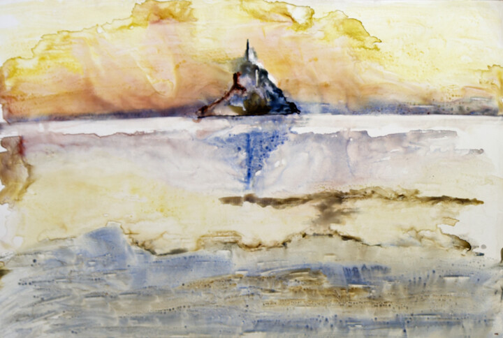 Peinture intitulée "Mont St Michel" par Pierre Alix, Œuvre d'art originale, Aquarelle
