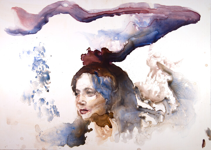 Peinture intitulée "dévoilée" par Pierre Alix, Œuvre d'art originale, Aquarelle