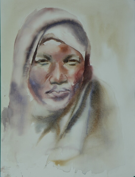 Painting titled "mauritanienne2redui…" by Pierre Alix, Original Artwork, Watercolor
