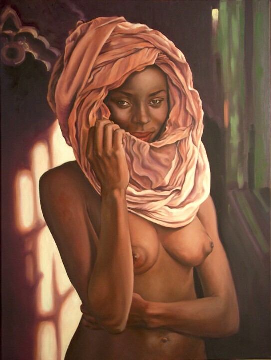 Peinture intitulée "Africaine..." par Pierre Arbassette, Œuvre d'art originale, Huile Monté sur Châssis en bois